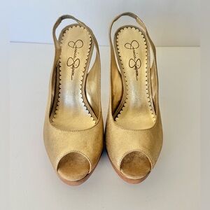 Jessica Simpson Amy Gold Peep Toe Slingback Heels